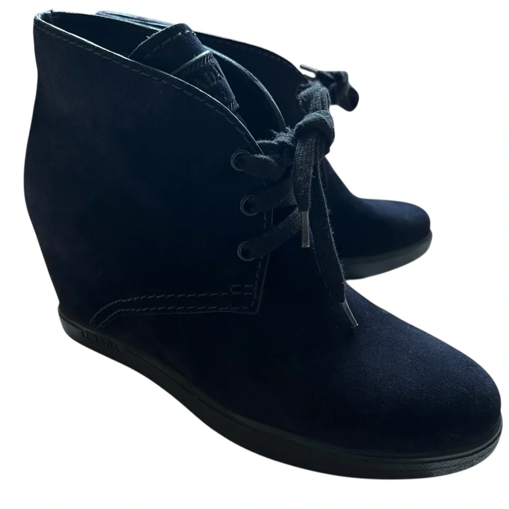 Prada Black Suede Lace-Up Ankle Shoes Women’s EU 36.5
